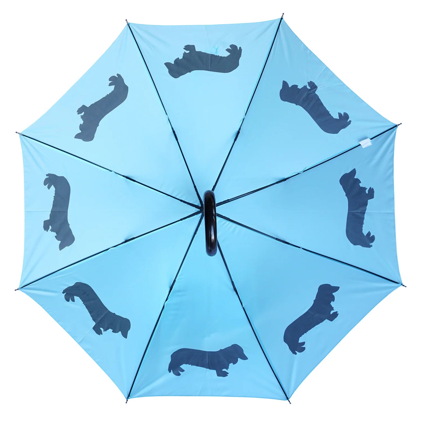 Dachshund Long-Haired Umbrella Black on Blue