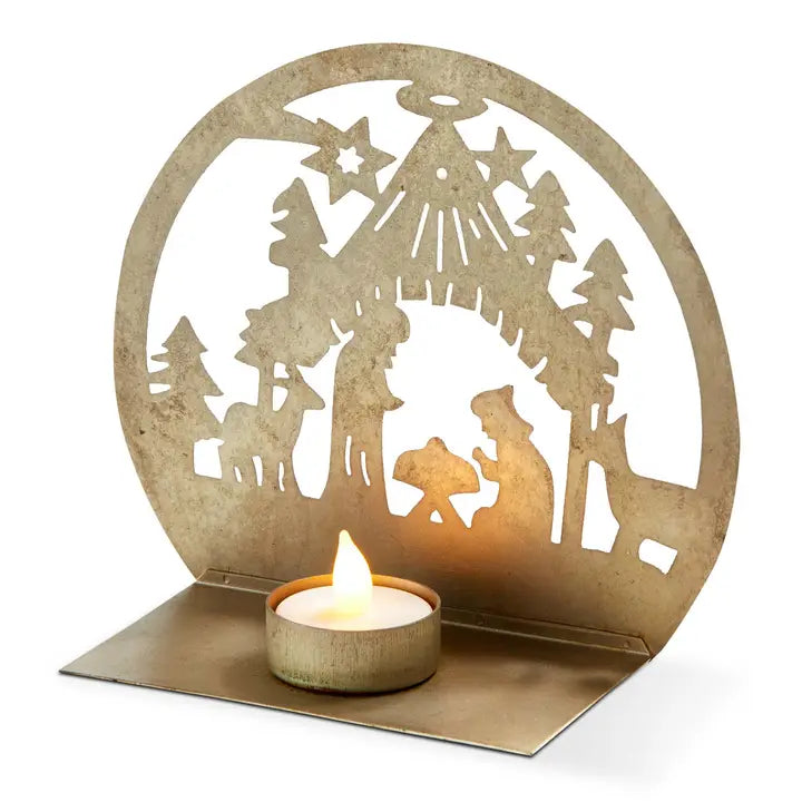 Nativity Tealight - Distressed Gold