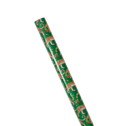 Christmas Leopards Gift Wrapping Paper in Dark Green