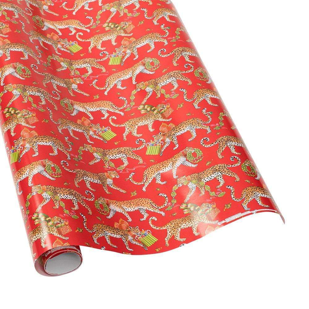 Christmas Leopards Gift Wrapping Paper in Red