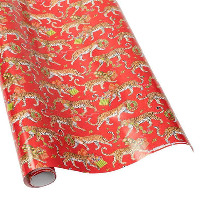 Christmas Leopards Gift Wrapping Paper in Red