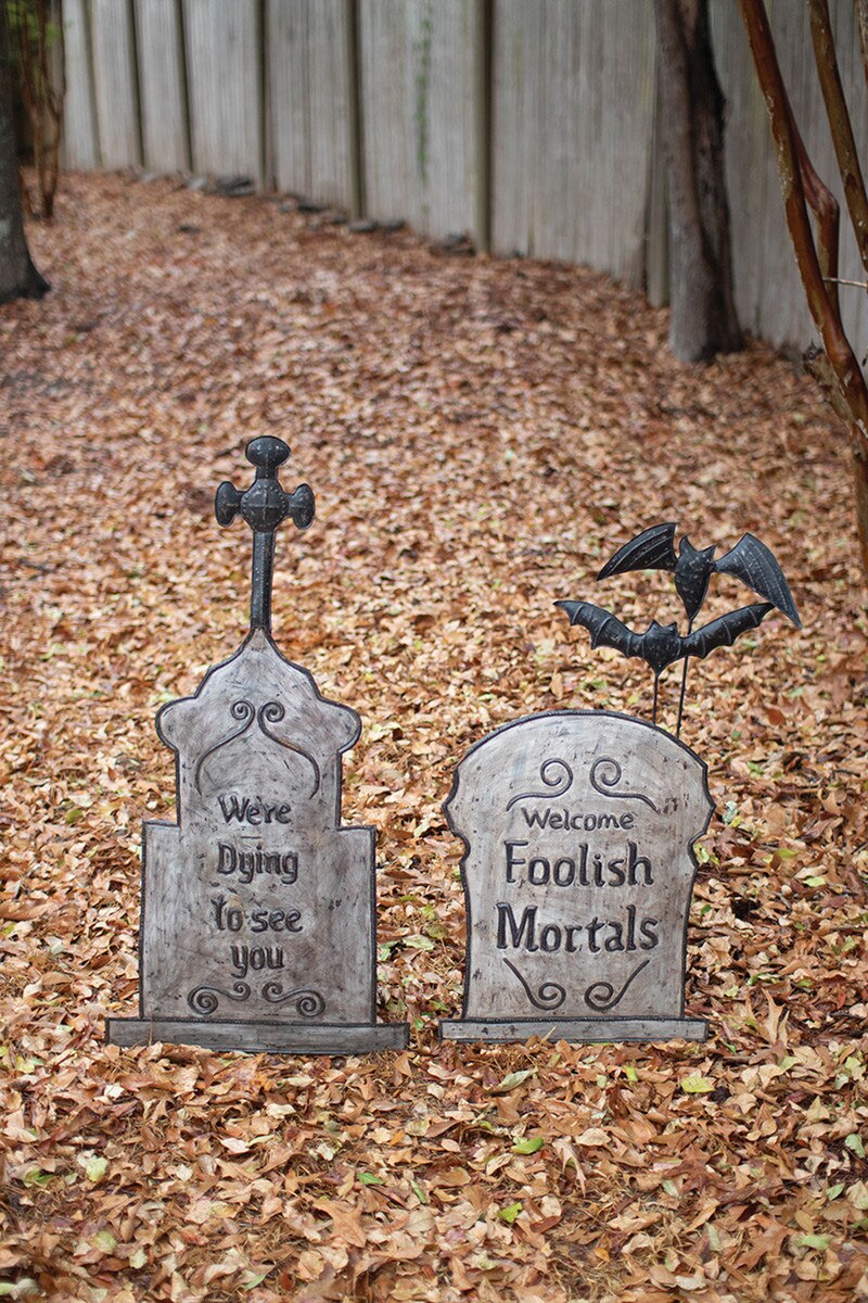 Hand-Hammered Painted Metal Tombstone Yard Stakes