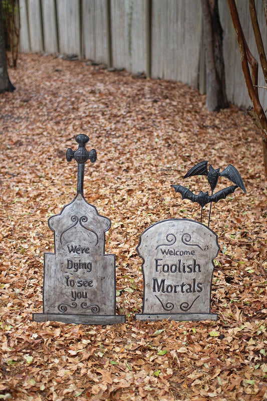 Hand-Hammered Painted Metal Tombstone Yard Stakes