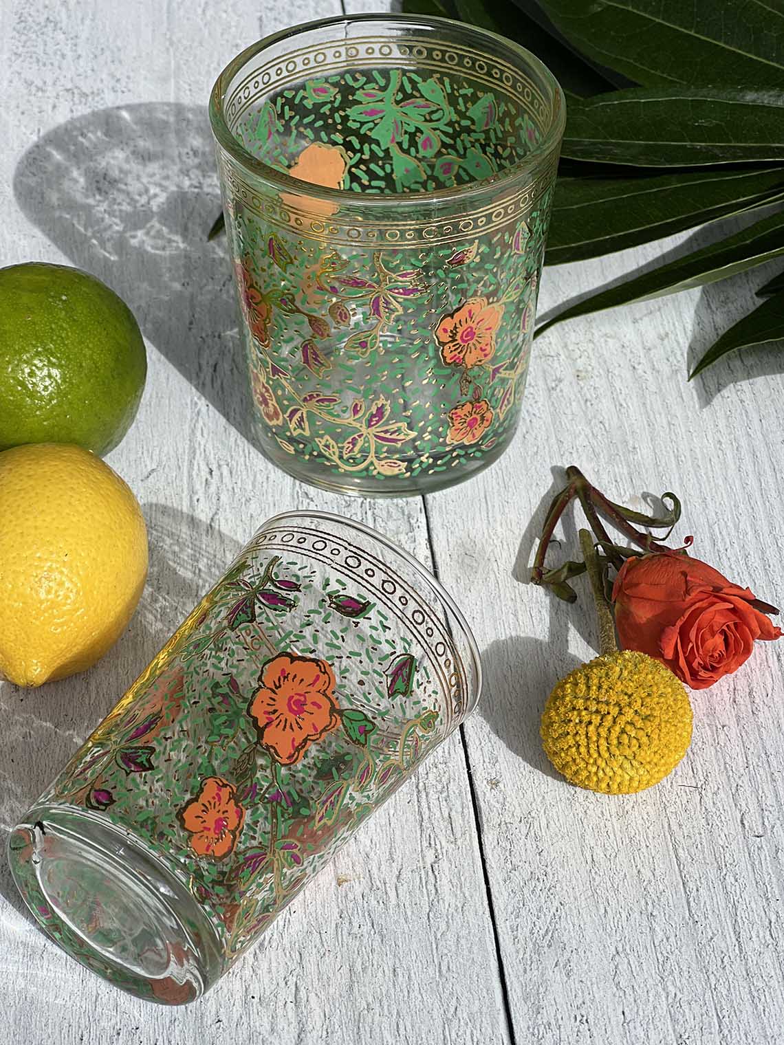 Moroccan Tea Glasses Hand Painted Garden