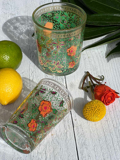 Moroccan Tea Glasses Hand Painted Garden