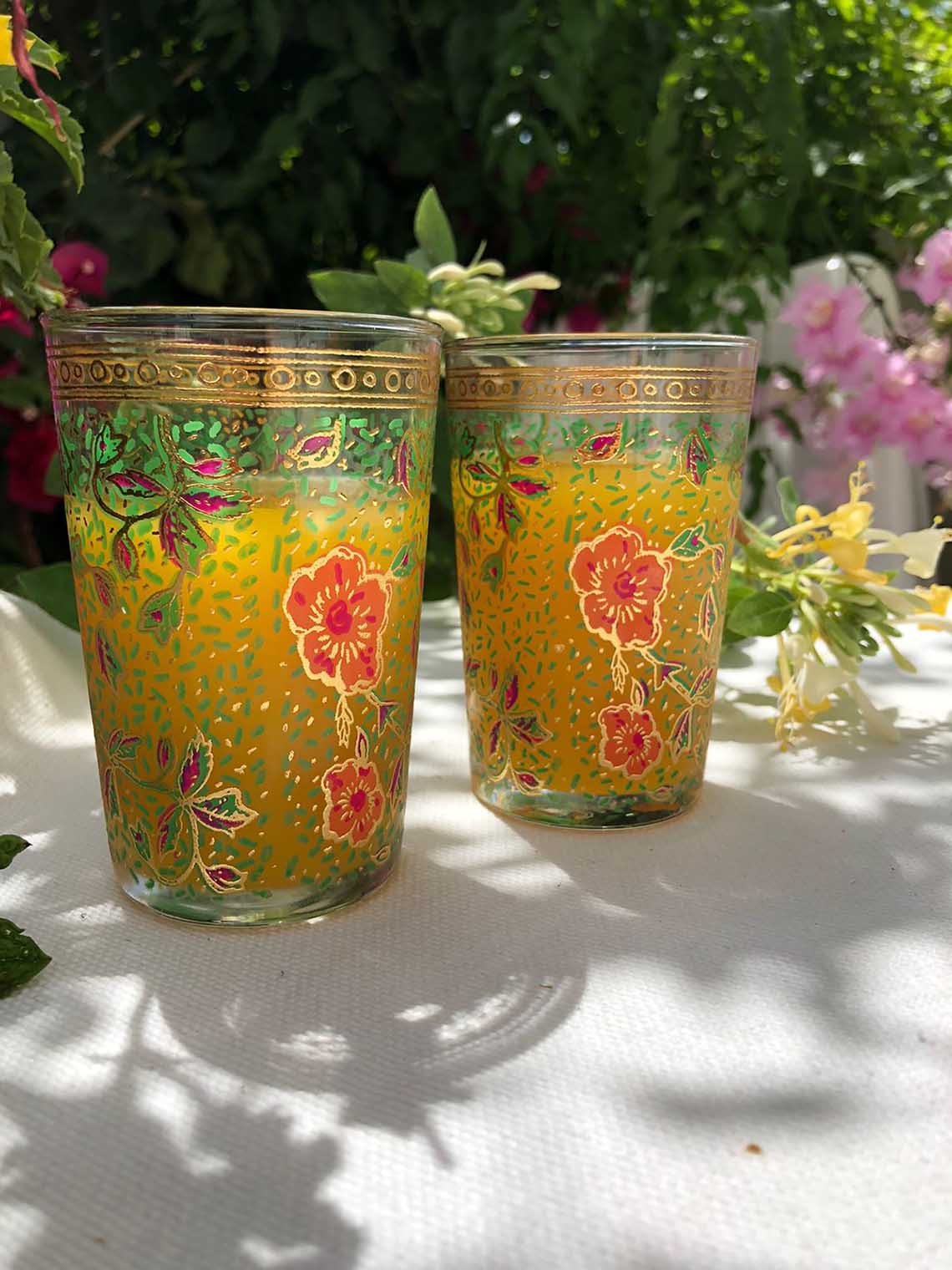 Moroccan Tea Glasses Hand Painted Garden