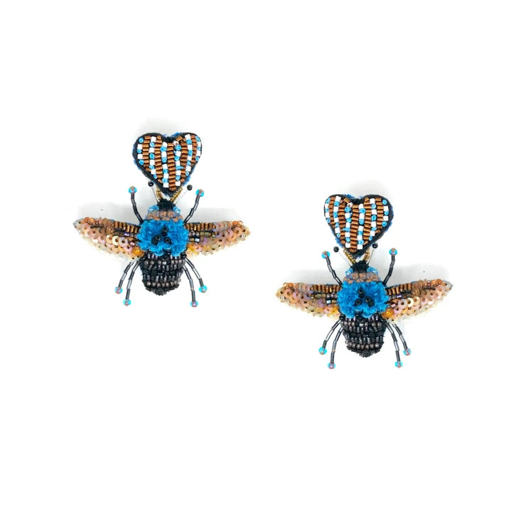 Blue Carpenter Bee Earrings