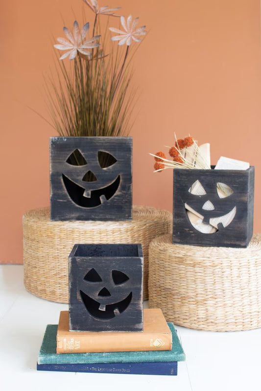 Antique Black Wooden Jack-O-Lantern Boxes
