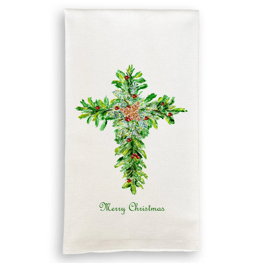 Christmas Cross with Red Berries Kitchen Towel