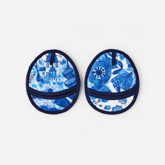 Blue & White Oval Oven Mitt