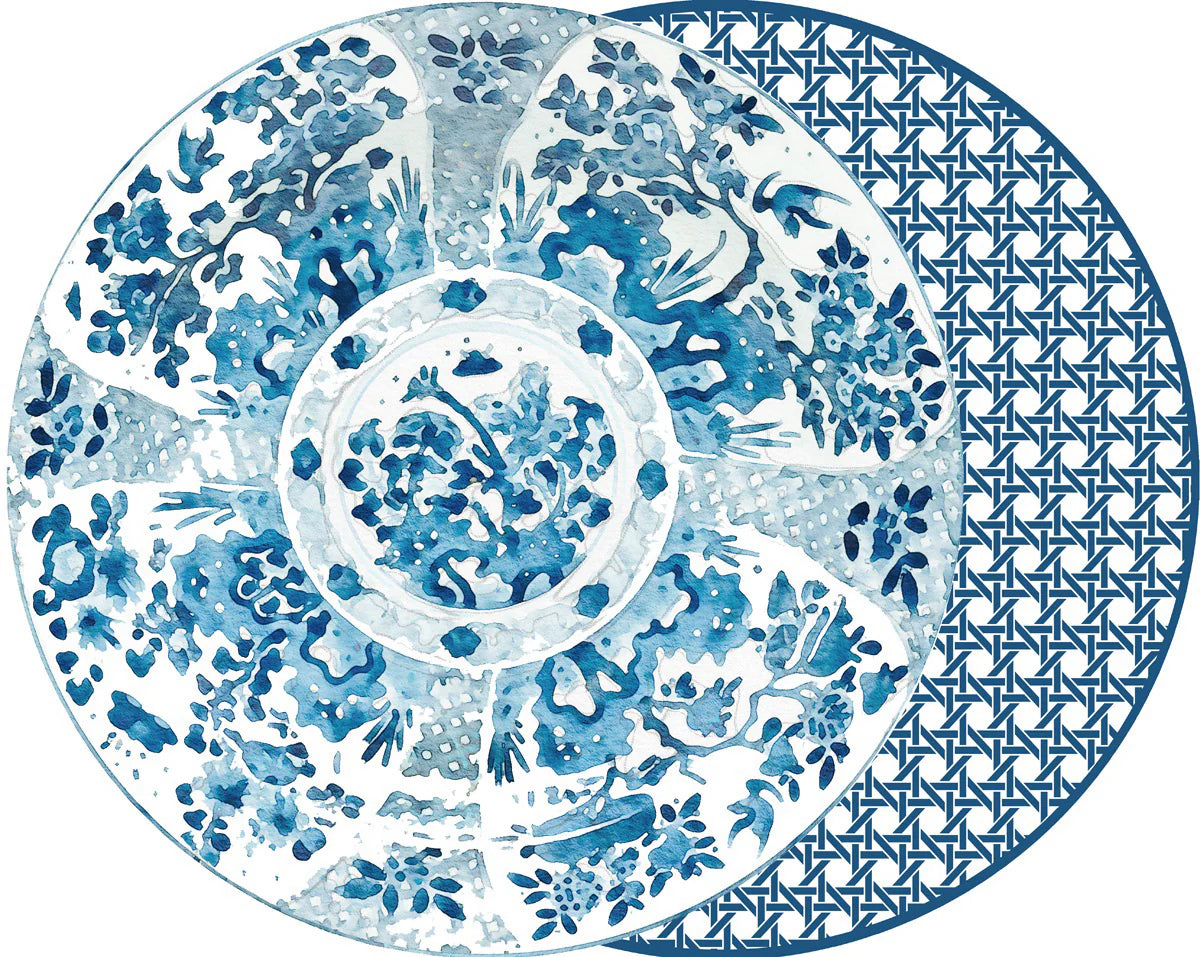 Round Two-Sided Cadet Blue Cane Placemat