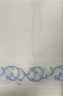 Scroll Hemstitch Guest Towel - Blue
