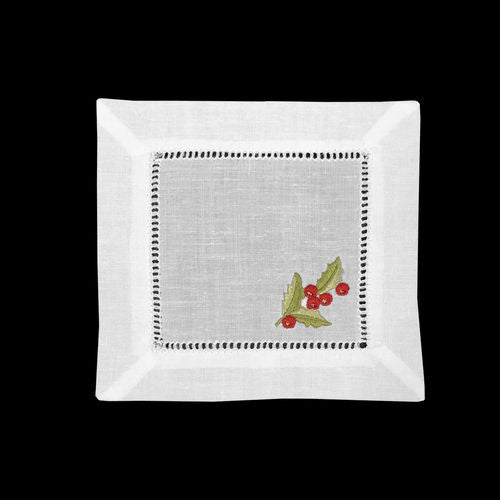 Holly Hemstitch Cocktail Napkins S/6
