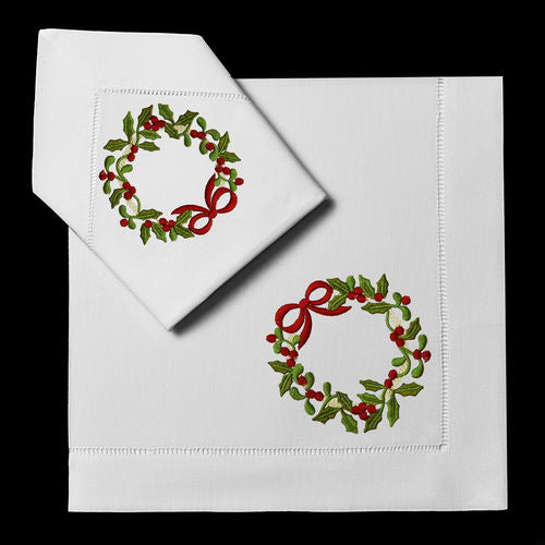 Wreath Hemstitch Dinner Napkin