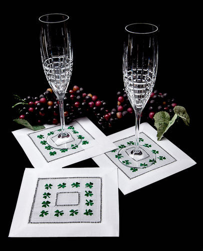 Green Shamrock Cocktail Napkins S/6