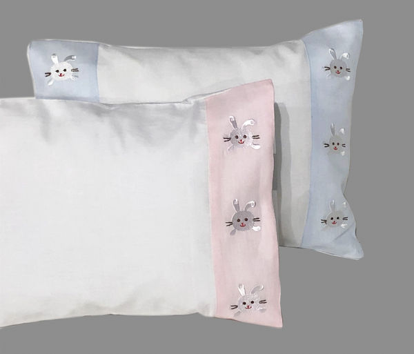 Baby Pillowcase Embroidered Bunny Pink