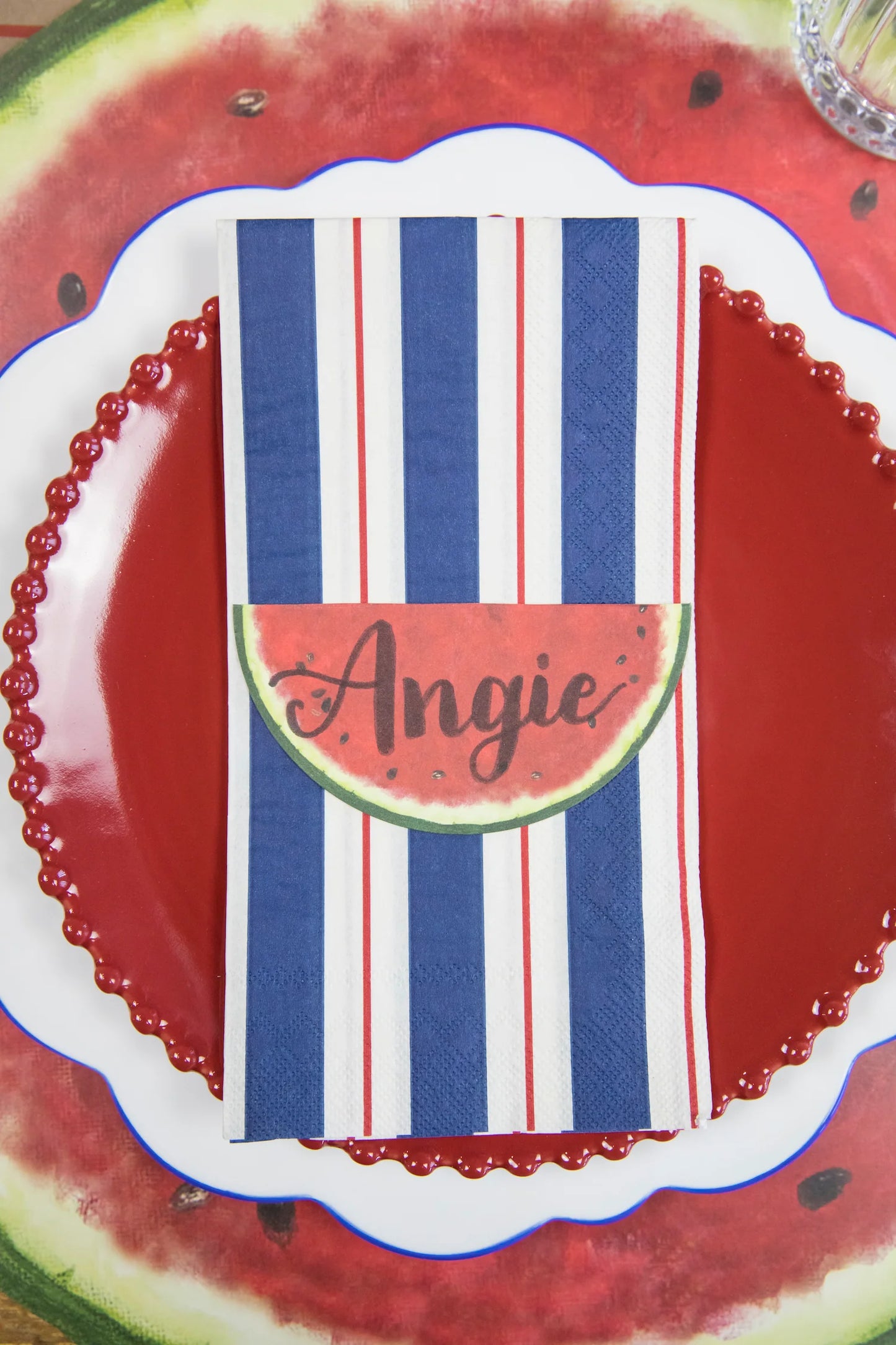 Navy & Red Awning Stripe Guest Napkin
