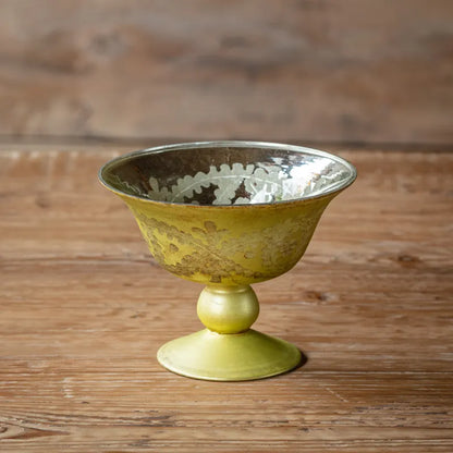 Antique Olive Etched Compote Small