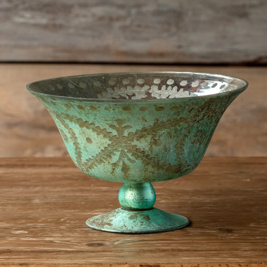Antique Etched Compote - Blue