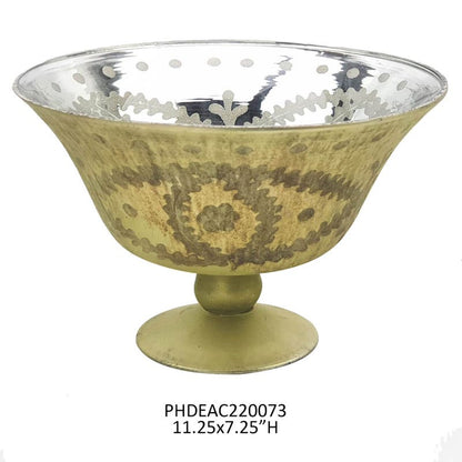 Antique Olive Etched Compote Large