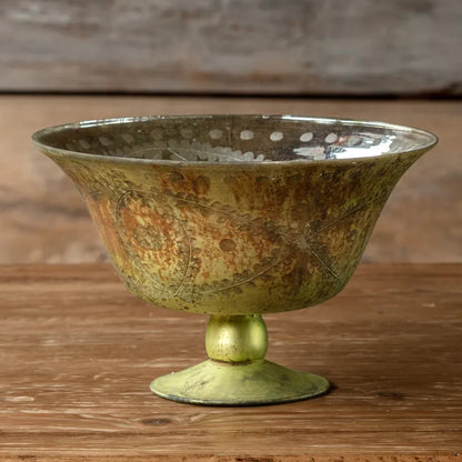 Antique Olive Etched Compote Large