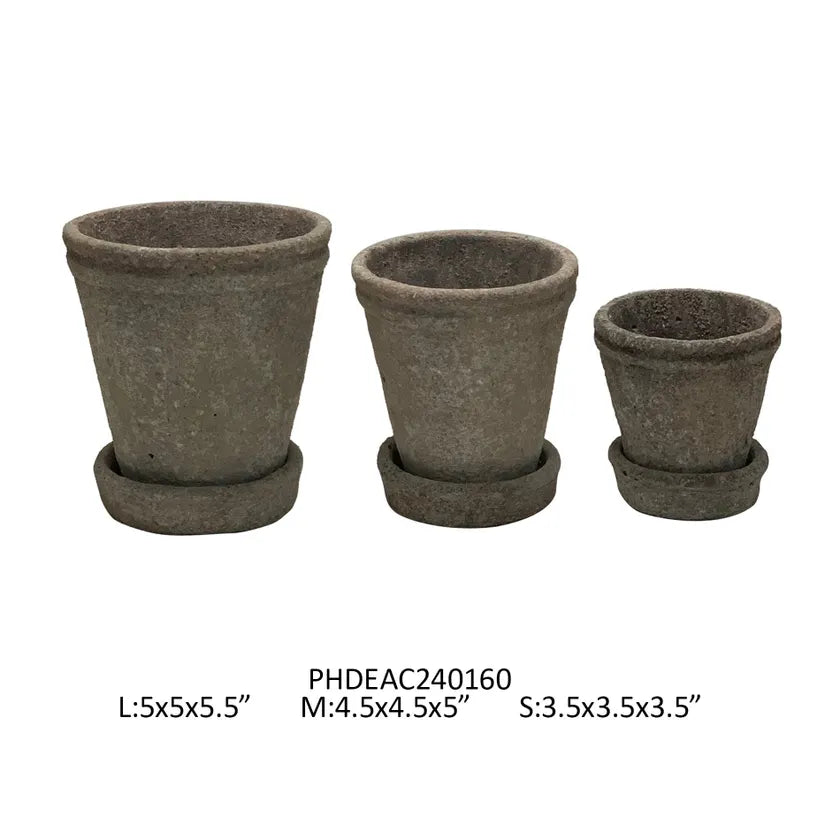 Cement Petite Pots and Saucers