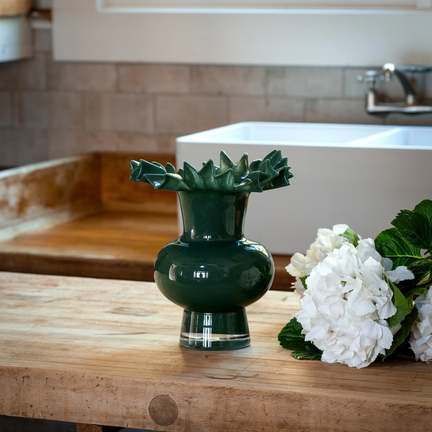 Ruffle Vase - Dark Green