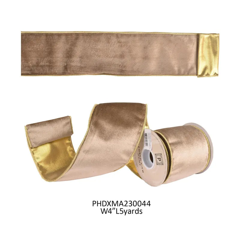 Champagne Velvet with Gold Edge & Reverse Ribbon