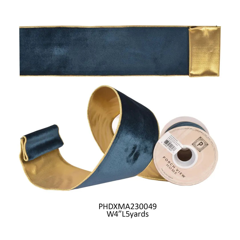 Midnight Blue Velvet with Gold Edge & Reverse Ribbon