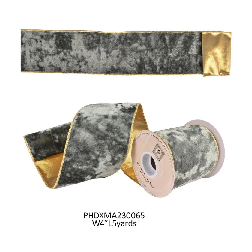Aged Celadon Velvet with Gold Edge & Reverse Ribbon