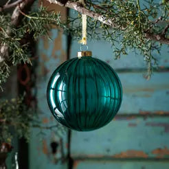 Blue-Green Sheer Striped Glass Ball Ornament
