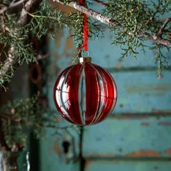 Red Stripe Glass Ball Ornament