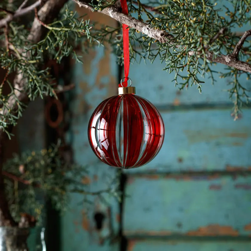 Red Stripe Glass Ball Ornament
