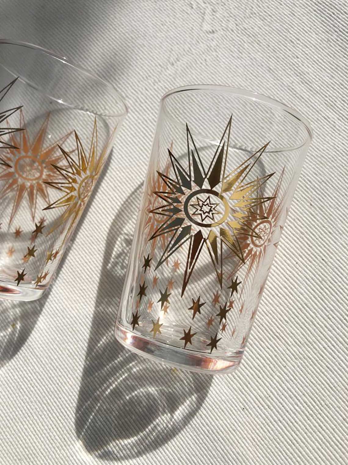 Tea Glasses Clear Star Design Gold