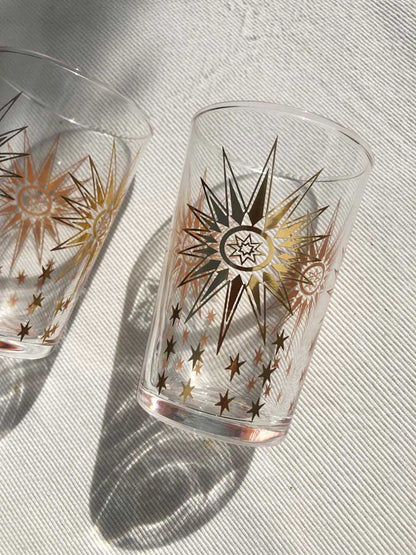 Tea Glasses Clear Star Design Gold