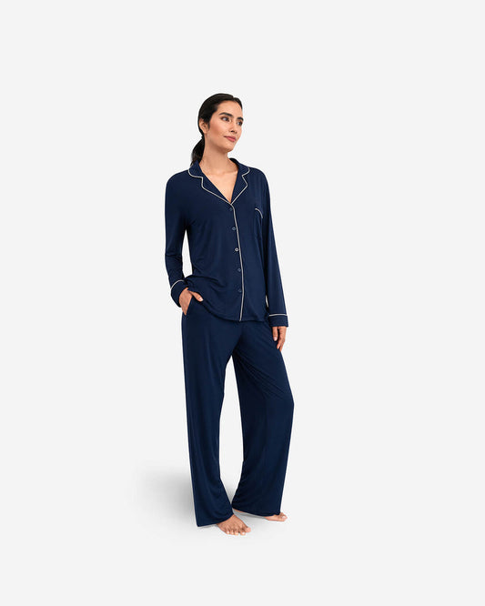 Cooling Modal Long PJ Set - Marine Blue