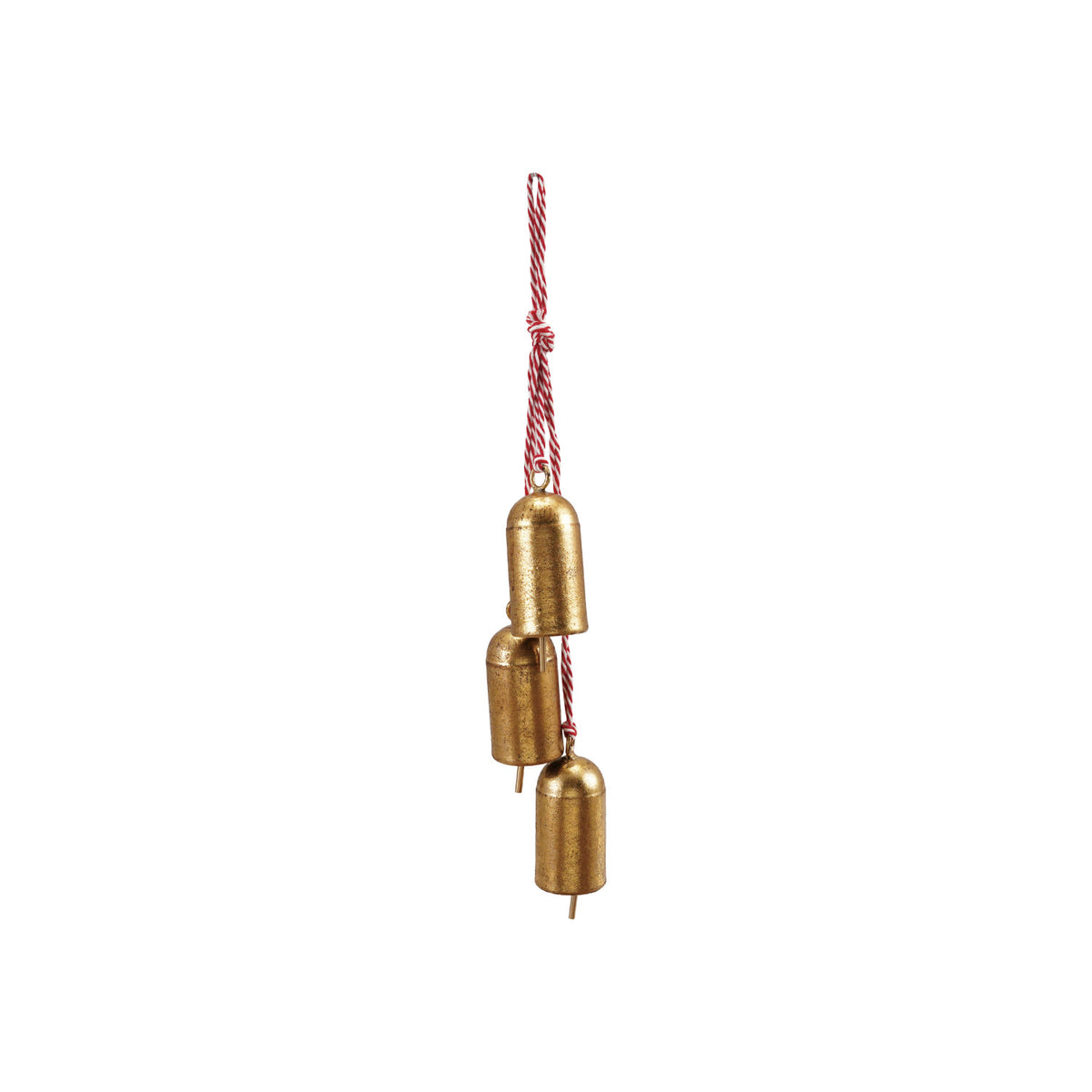 Gold Hanging Metal Bells with Red & White Cord