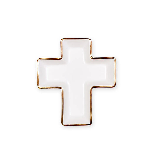 Cross Shaped Trinket Dish White/Gold