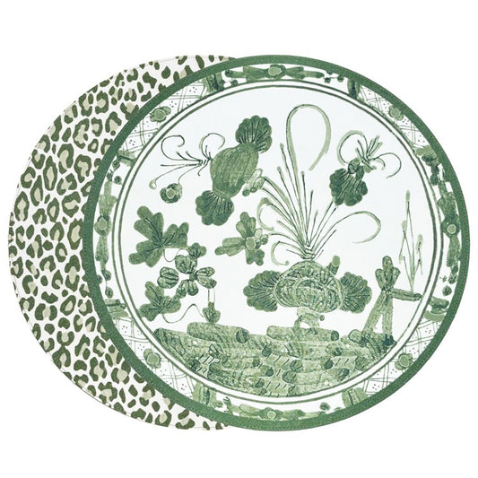 Faenza and Cheetah Reversible Round Placemats (White & Green)
