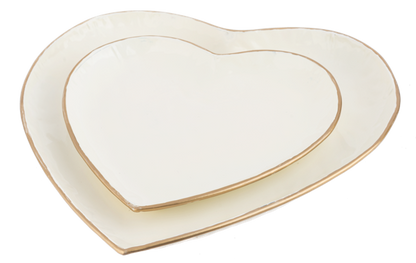 Ivory Heart Trays with Gold Edges