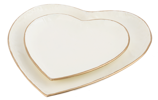 Ivory Heart Trays with Gold Edges