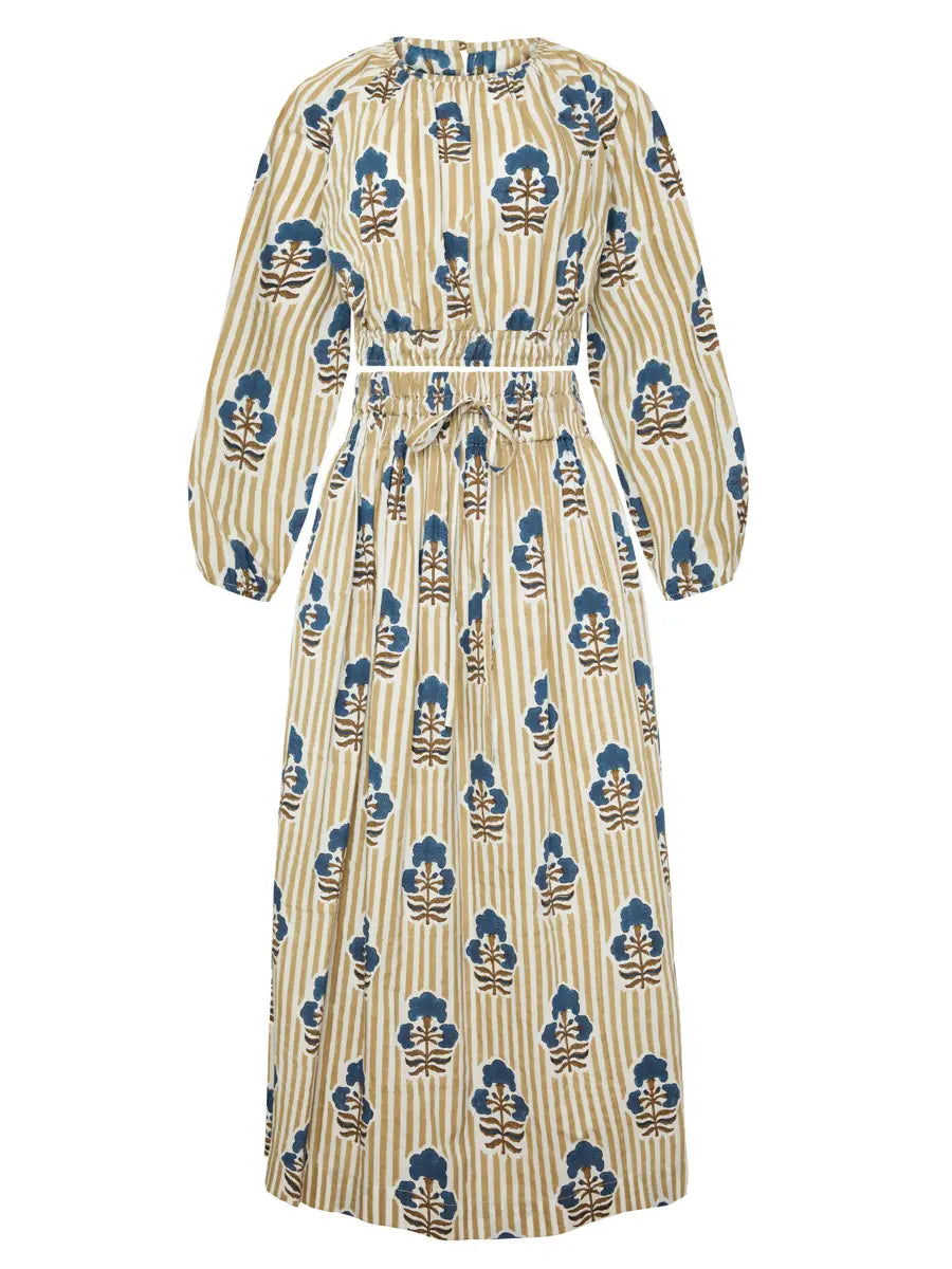 Newport Skirt Khaki Stripe W Brown Navy Flower