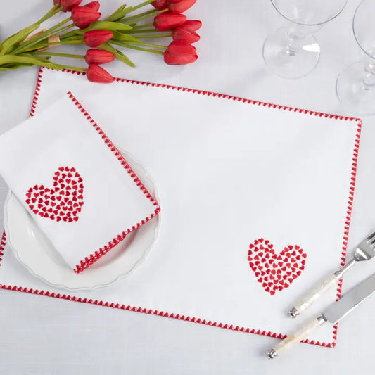 Embroidered Hearts Placemats S/4