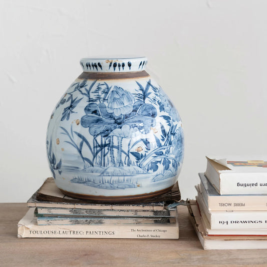 Blue & White Ginger Jar with Lid