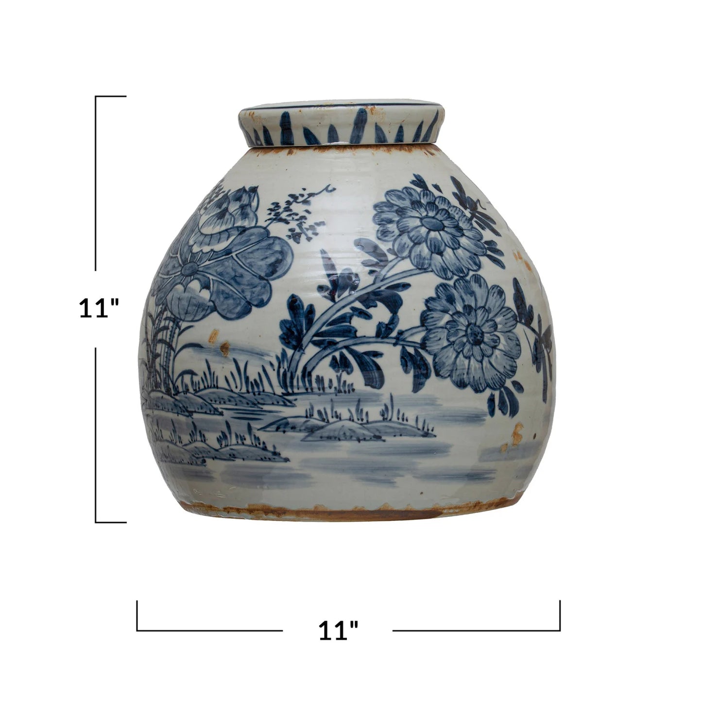 Blue & White Ginger Jar with Lid