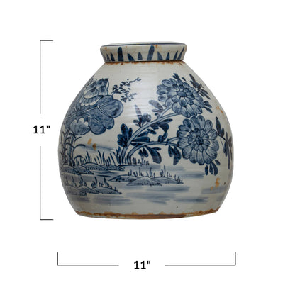 Blue & White Ginger Jar with Lid