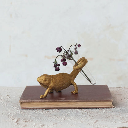 Chameleon with Glass Vase
