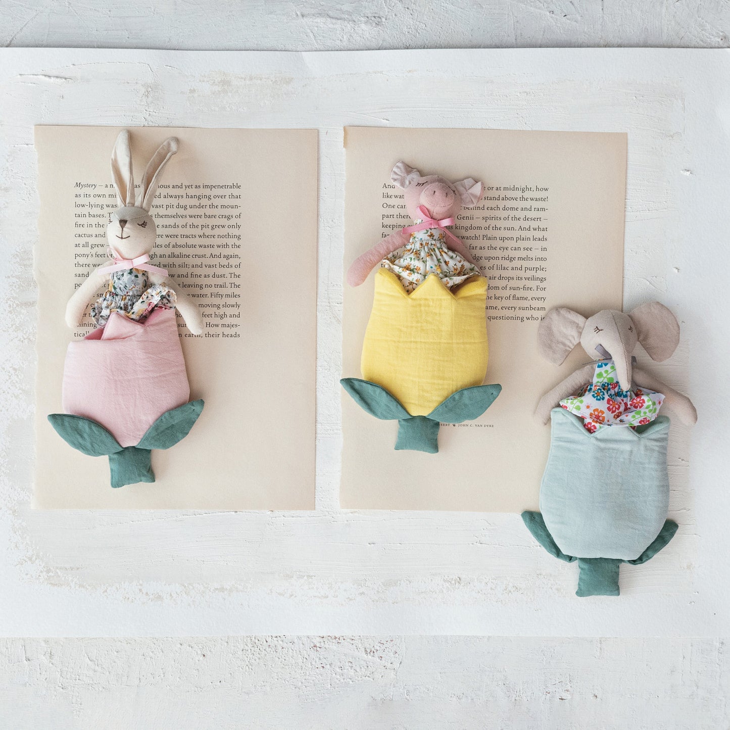Plush Animal in  Flower Pocket