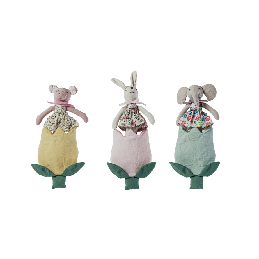 Plush Animal in  Flower Pocket