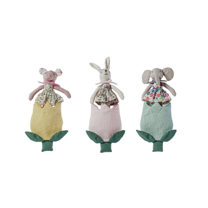 Plush Animal in  Flower Pocket